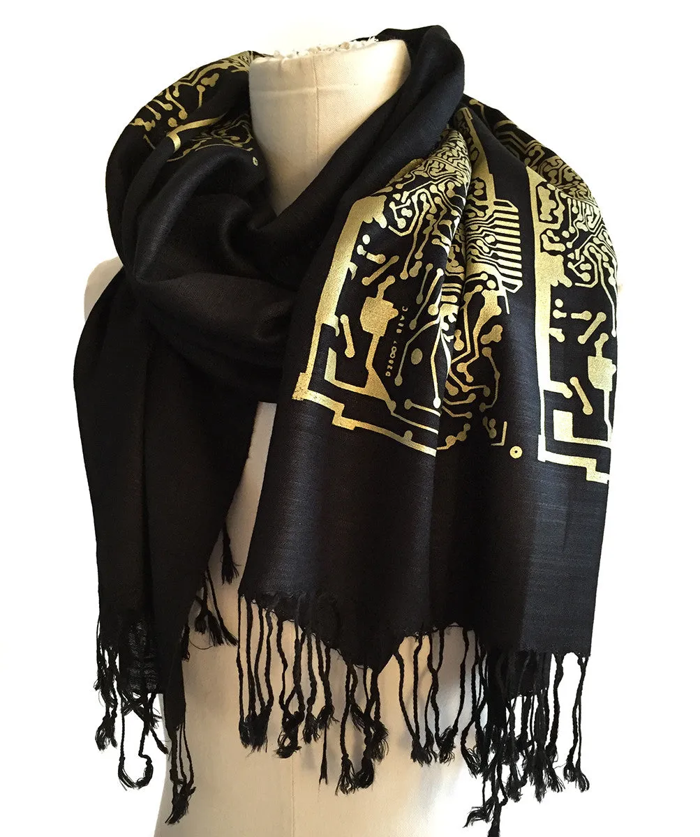 Circuit Board Scarf. Short Circuit linen-weave pashmina