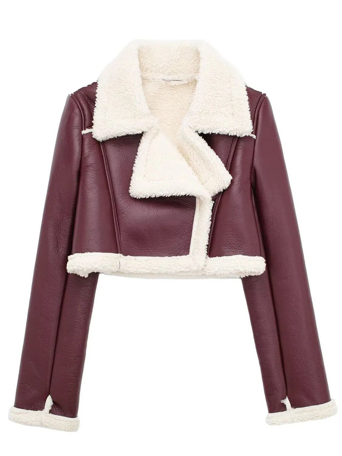 Collared Neck Long Sleeve Plush Cropped Jacket