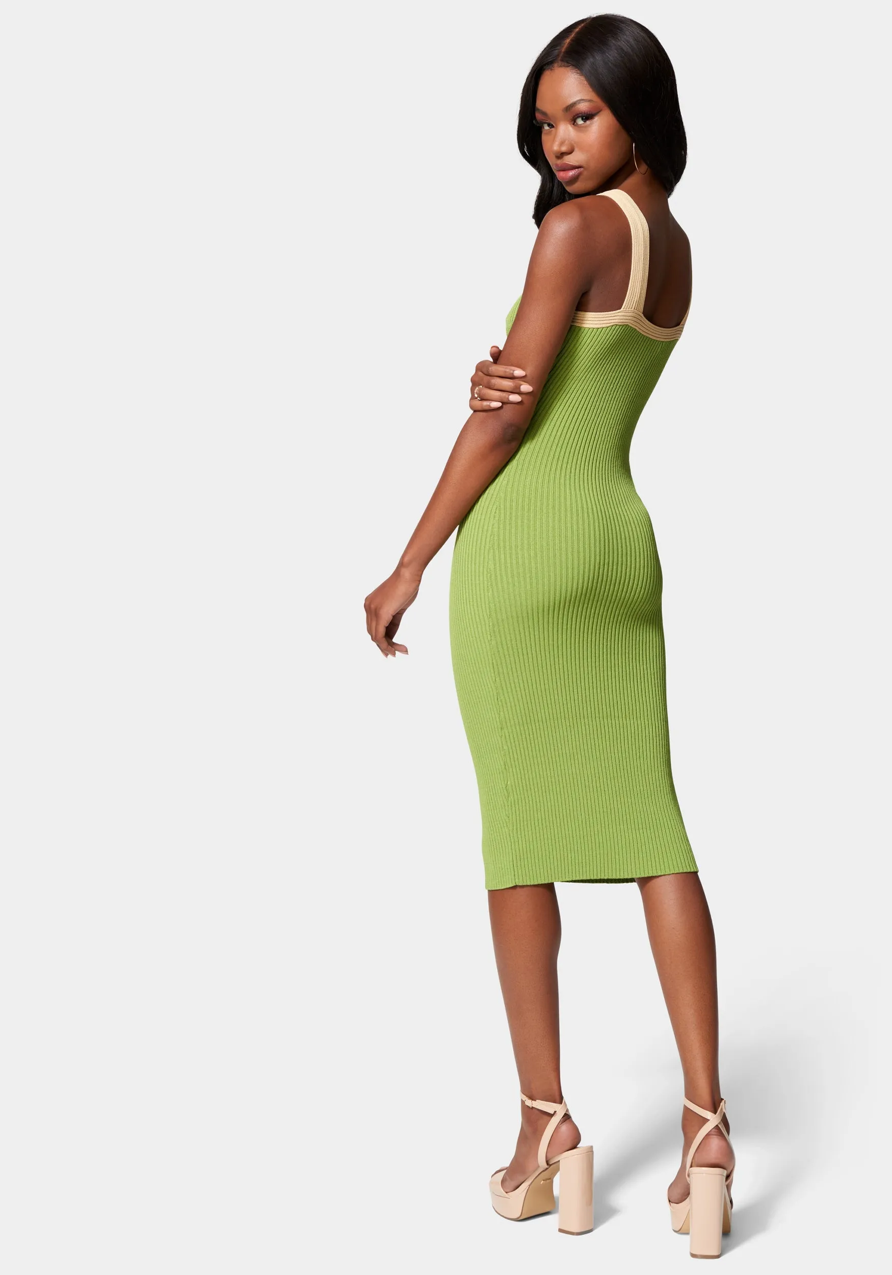 Color Block V-Neck Midi Dress