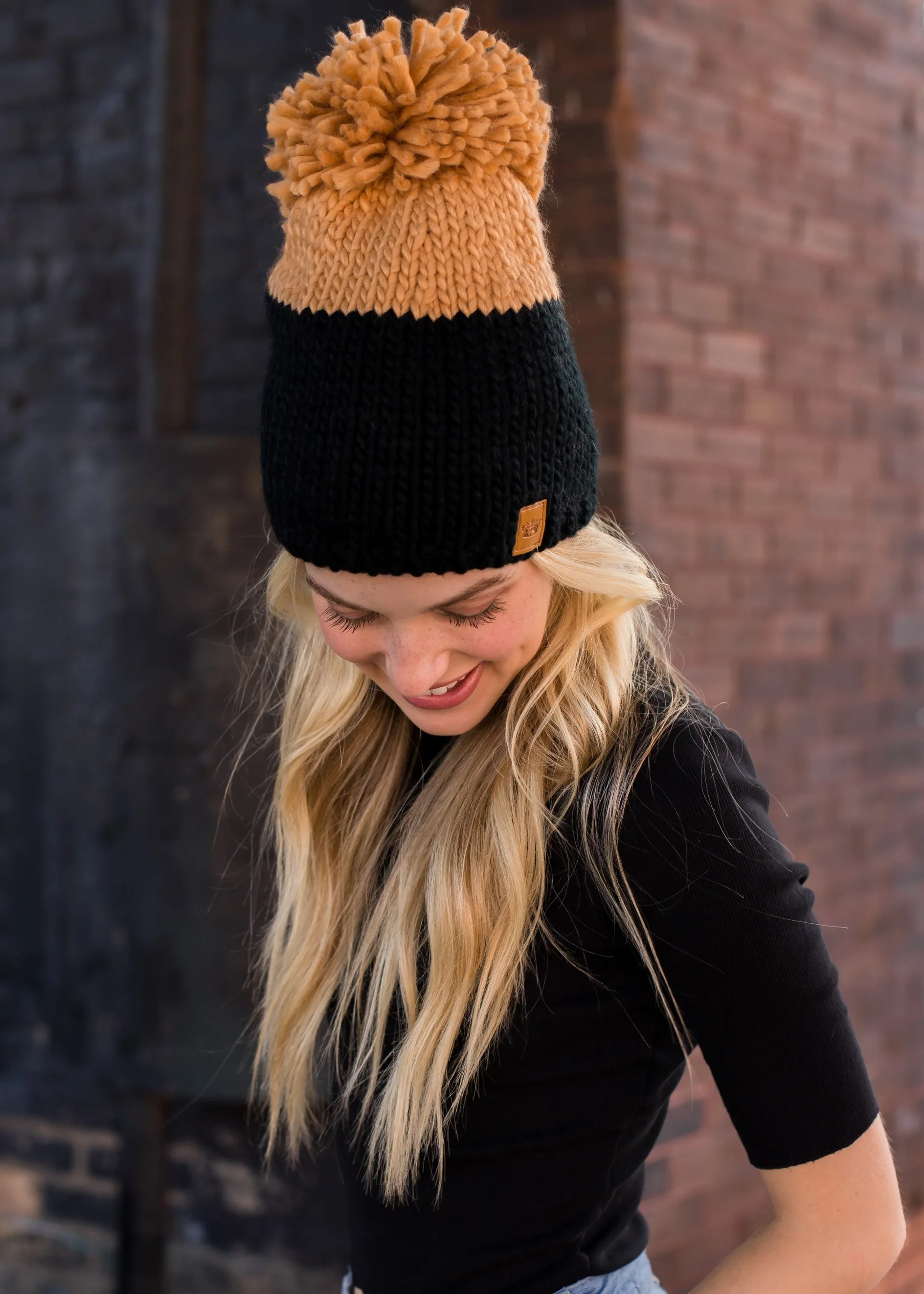 Colorblock Knit Beanie - Camel