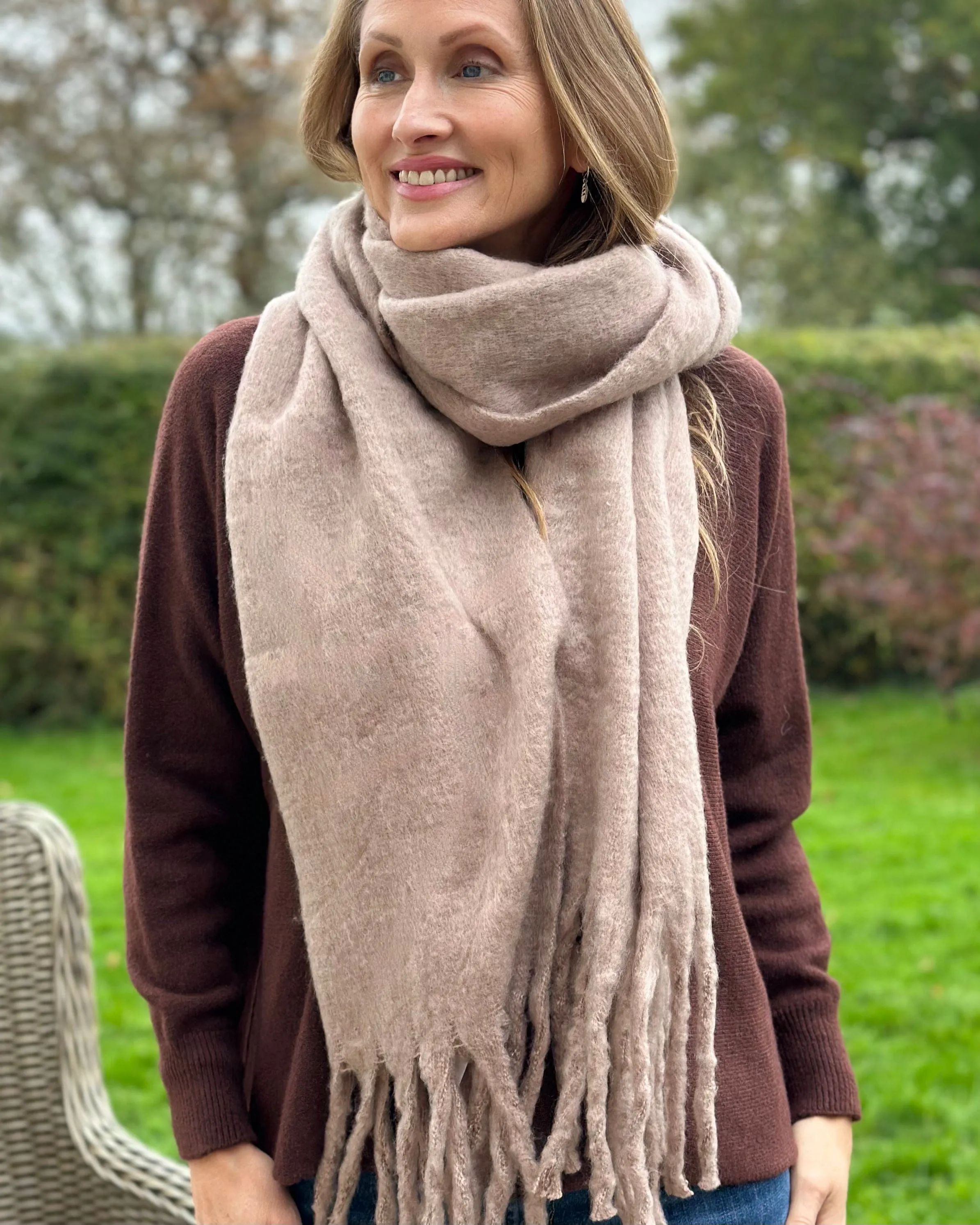 Cosy Plain Winter Scarf - Mushroom