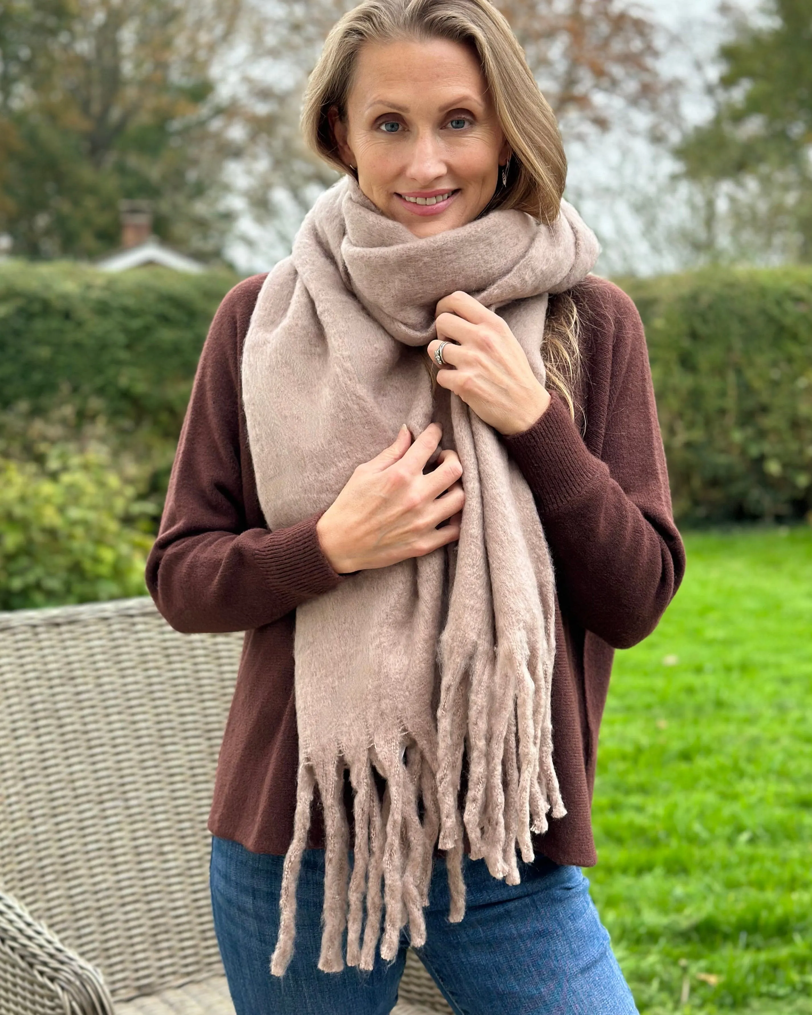 Cosy Plain Winter Scarf - Mushroom