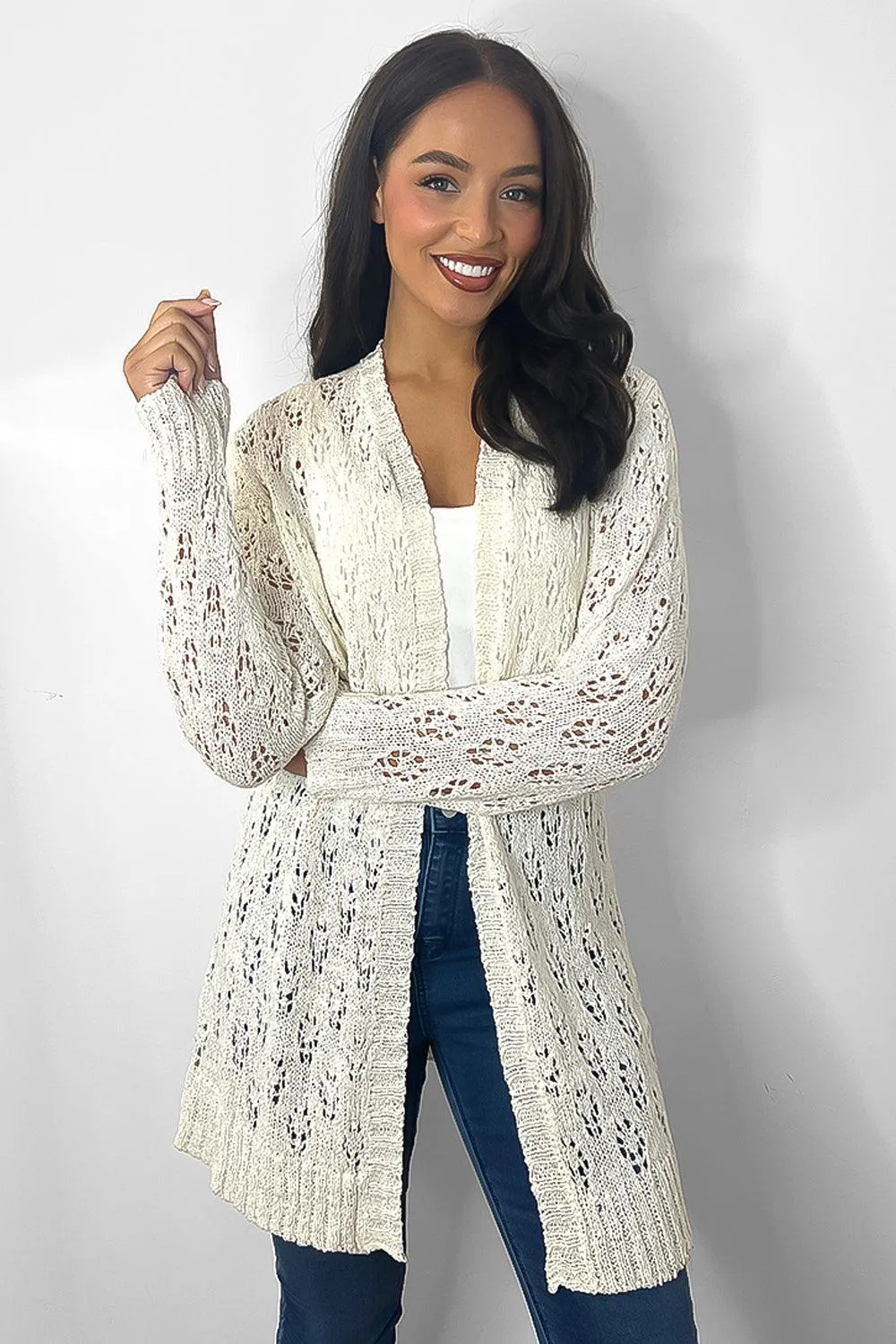 Crochet Knit Open Front Cardigan