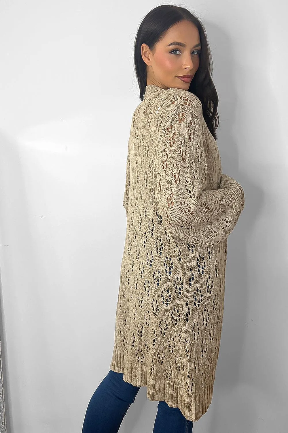 Crochet Knit Open Front Cardigan