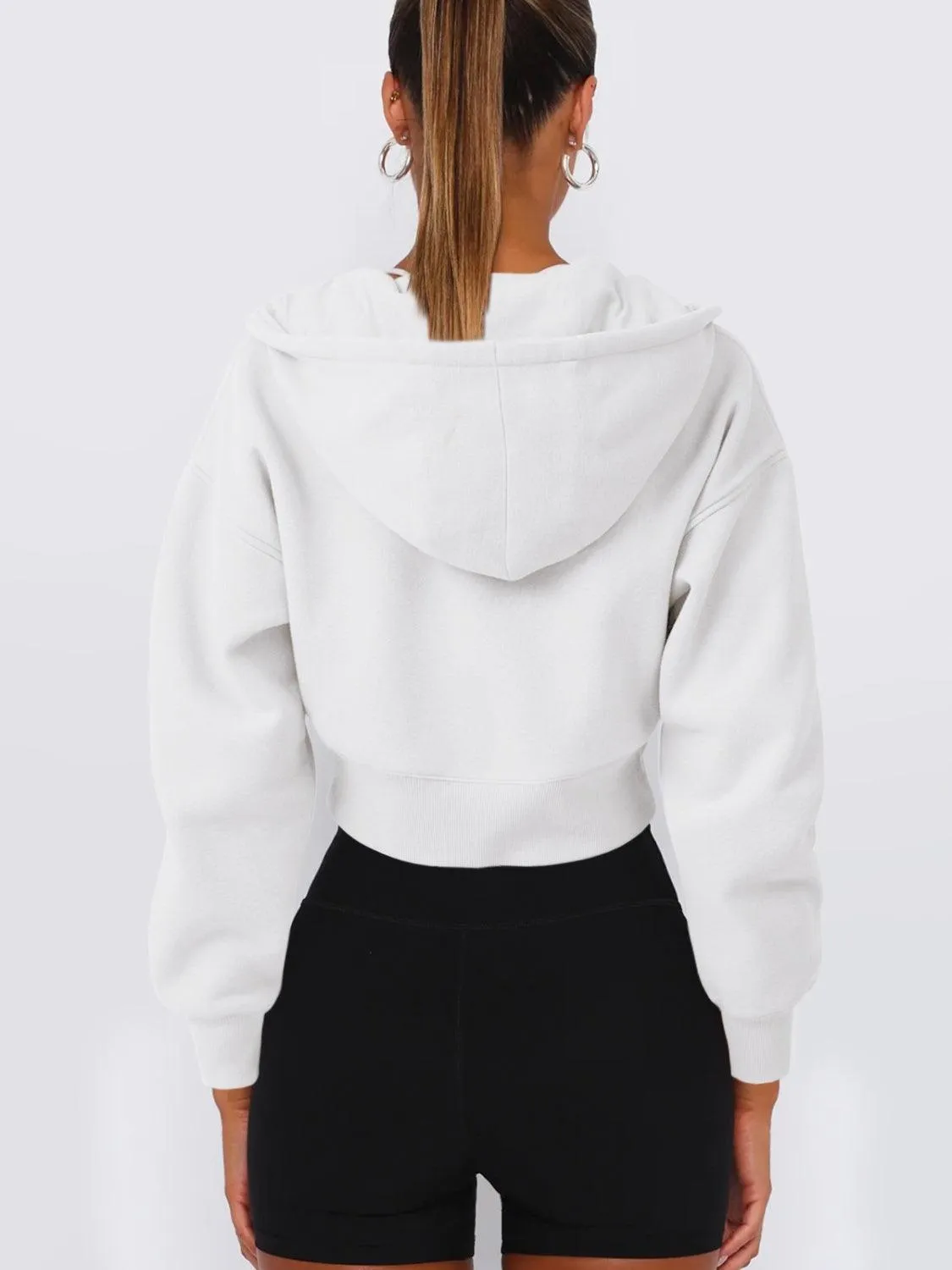 Cropped Jacket Viscose Zip Up Long Sleeve Hooded Outwear