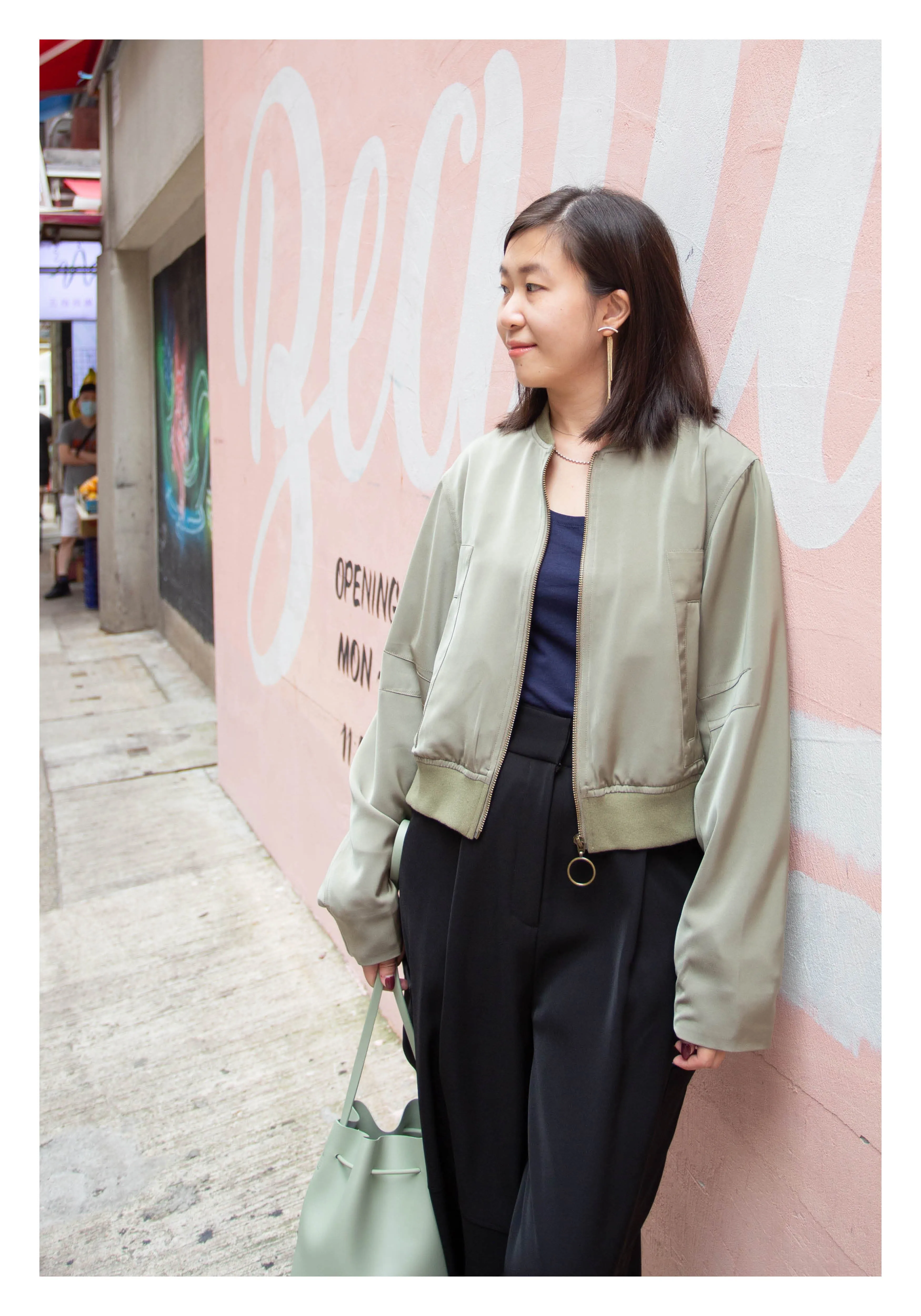 Cropped Slit Bomber Jacket Military Green