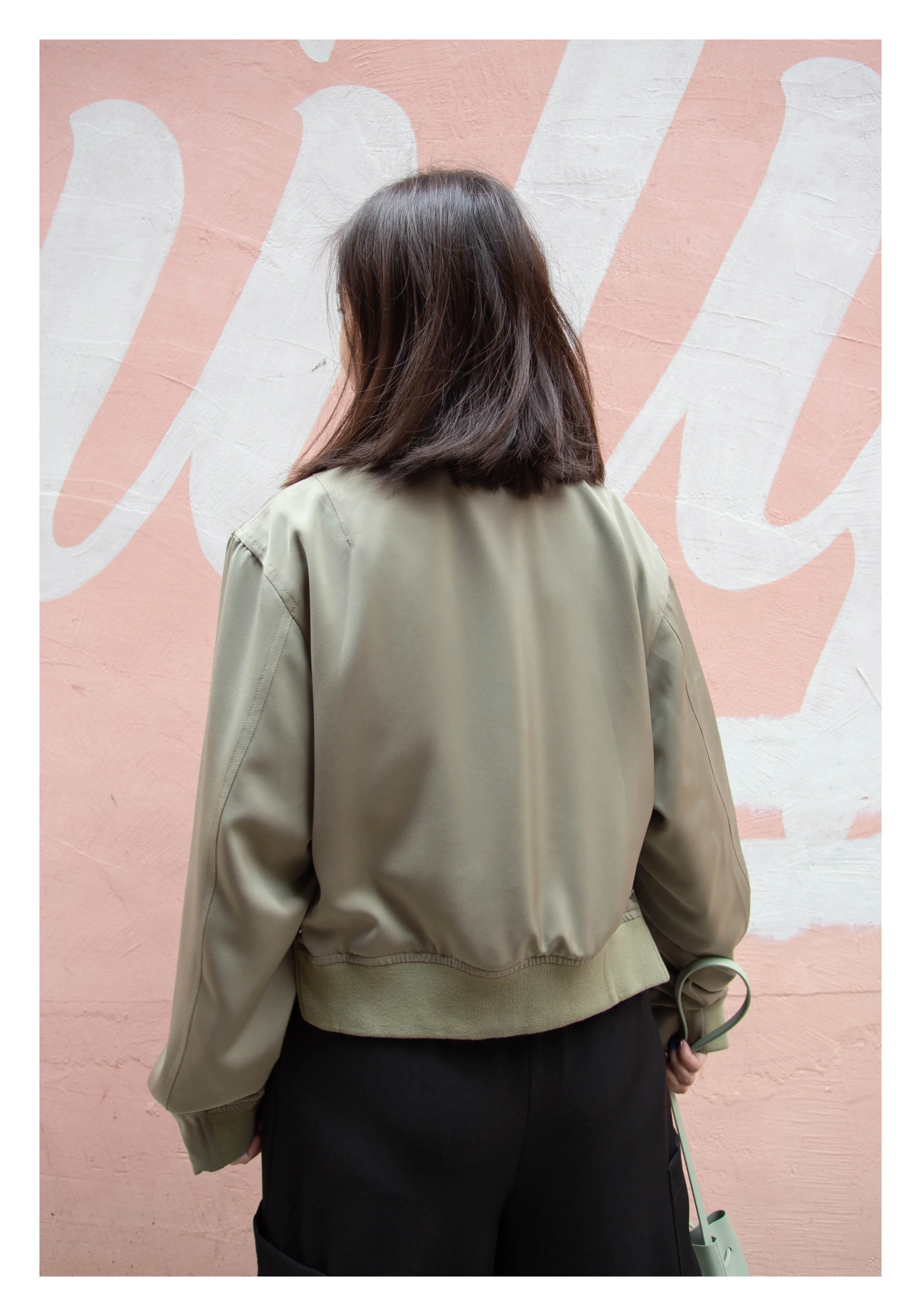 Cropped Slit Bomber Jacket Military Green