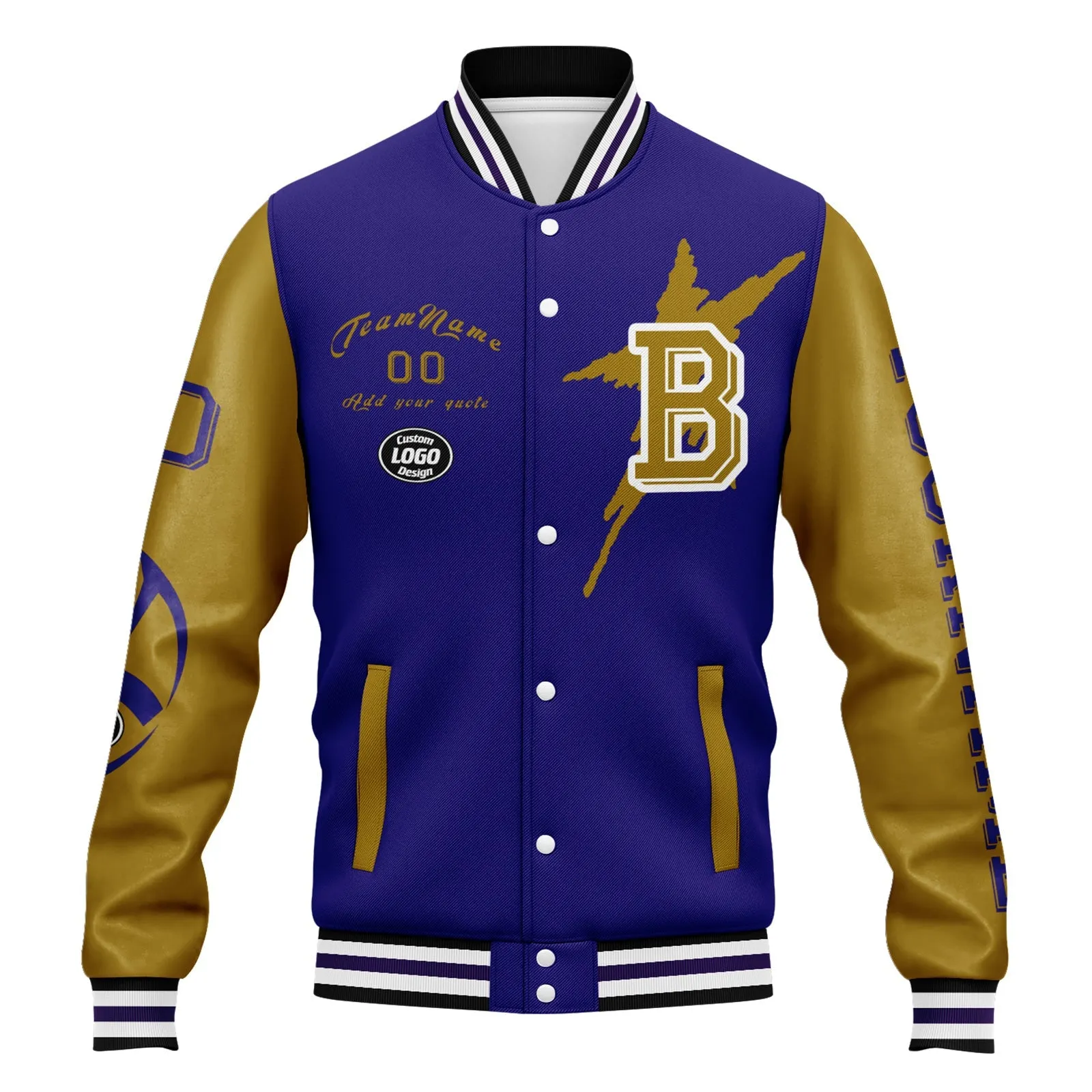 Custom Purple Yellow Baltimore Jacket Bomber Full-Snap Varsity Letterman Personalized Jacket FZ005SX-D020290-2