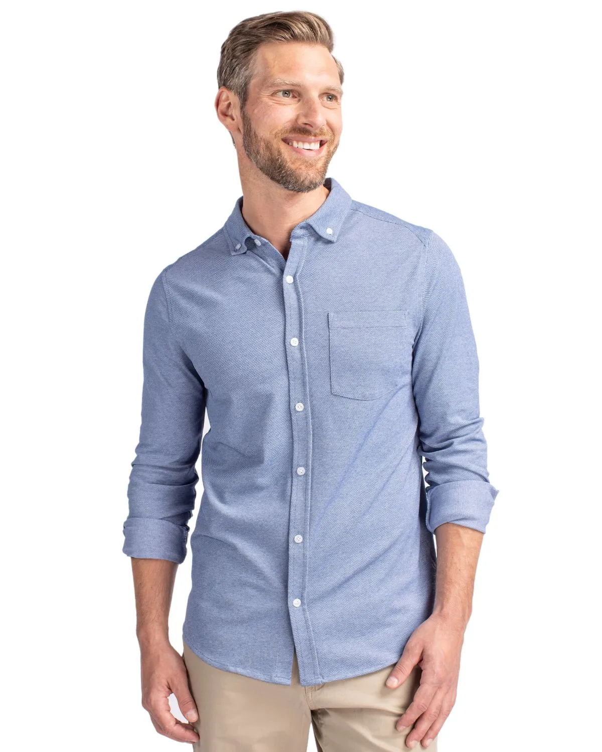 Cutter & Buck Advantage Tri-Blend Pique Long Sleeve Knitted Button Down