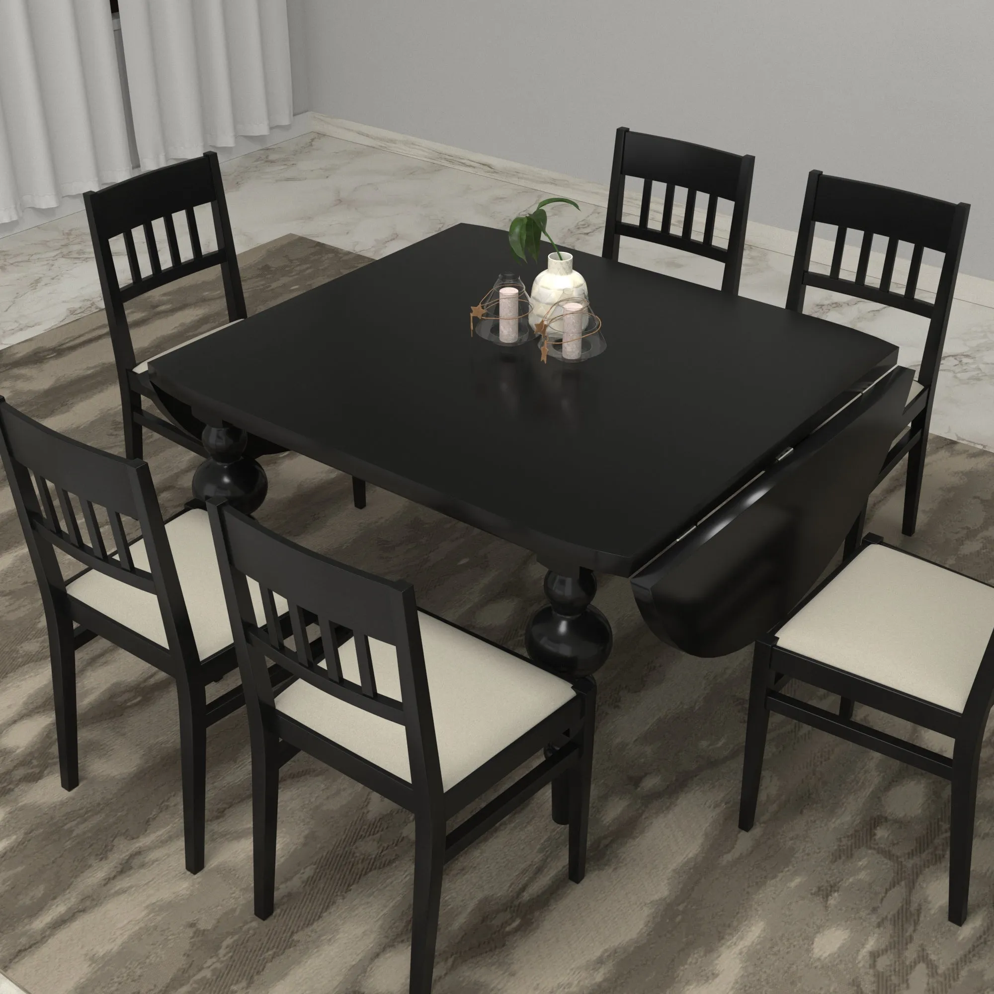 Dark Balck Mate Finished Classic Handmade Wooden Dining Set