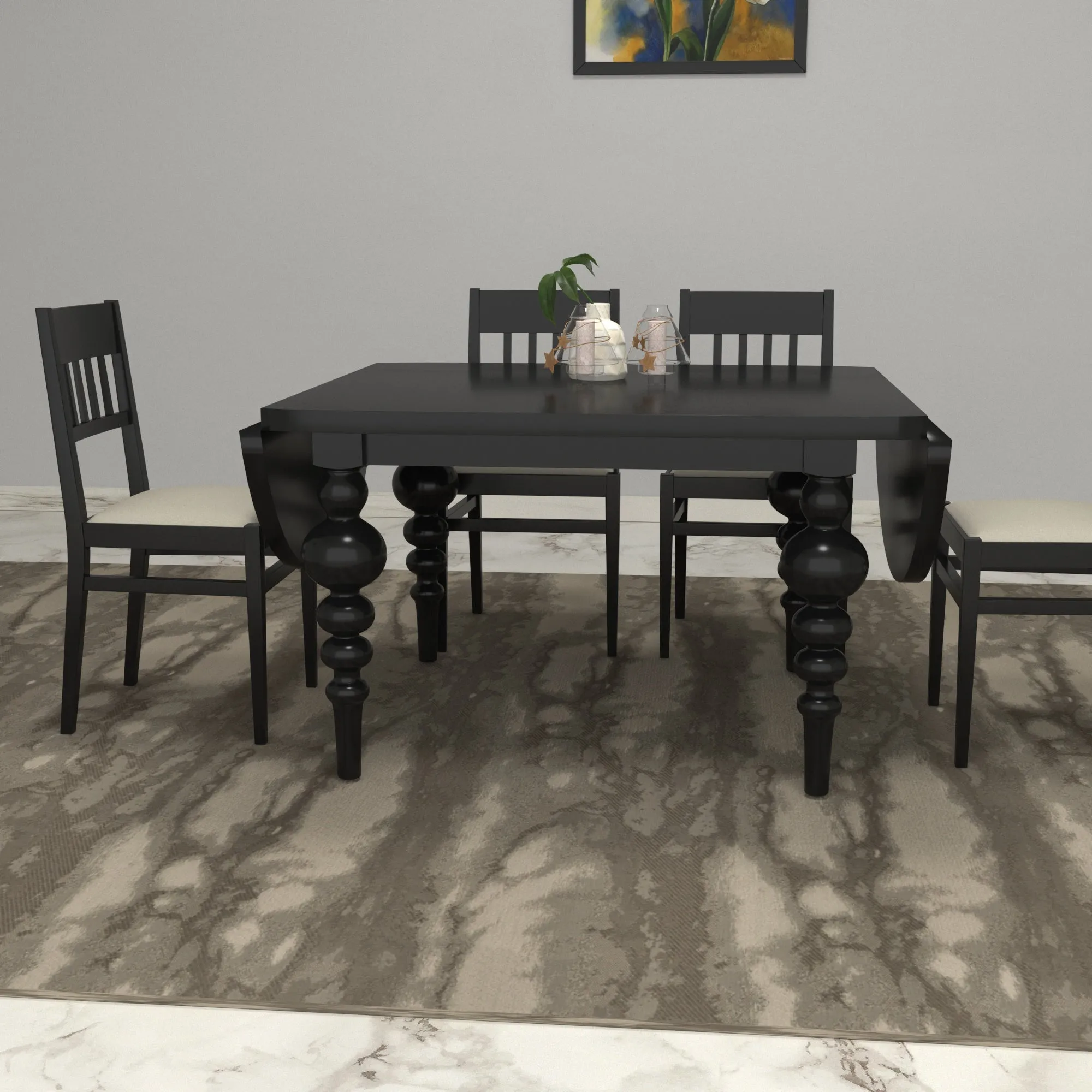 Dark Balck Mate Finished Classic Handmade Wooden Dining Set