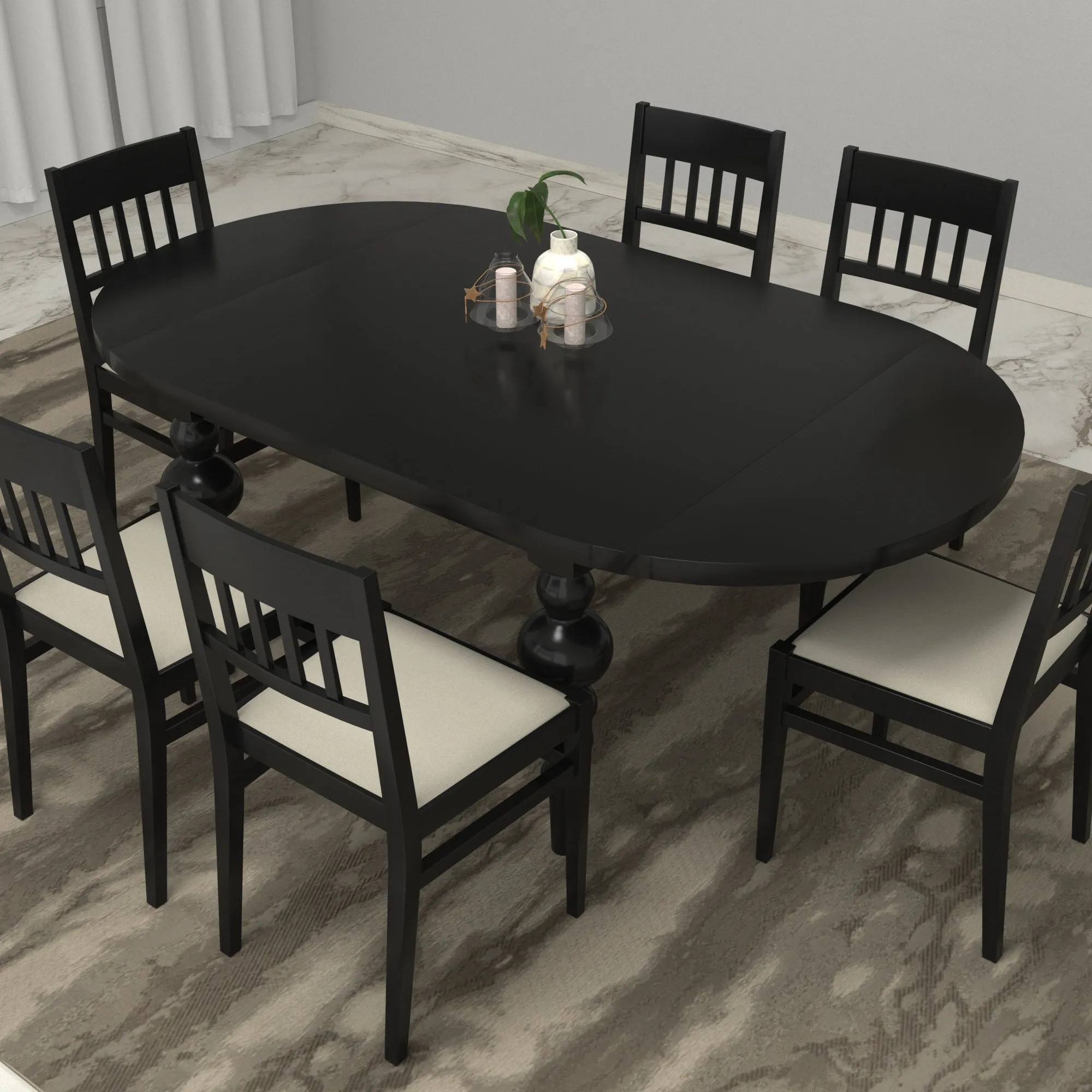 Dark Balck Mate Finished Classic Handmade Wooden Dining Set