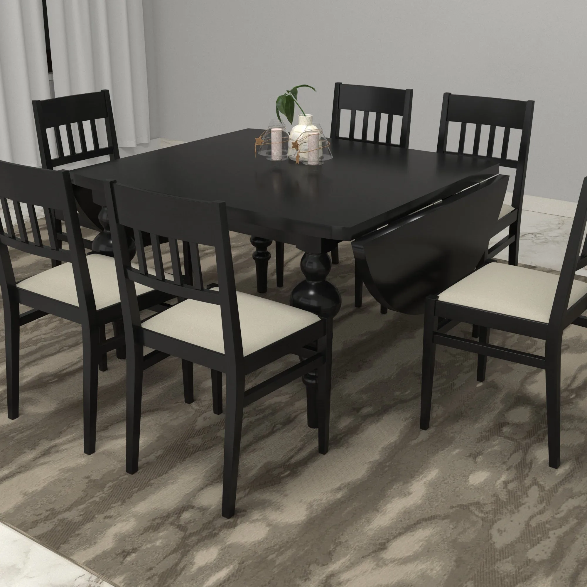 Dark Balck Mate Finished Classic Handmade Wooden Dining Set