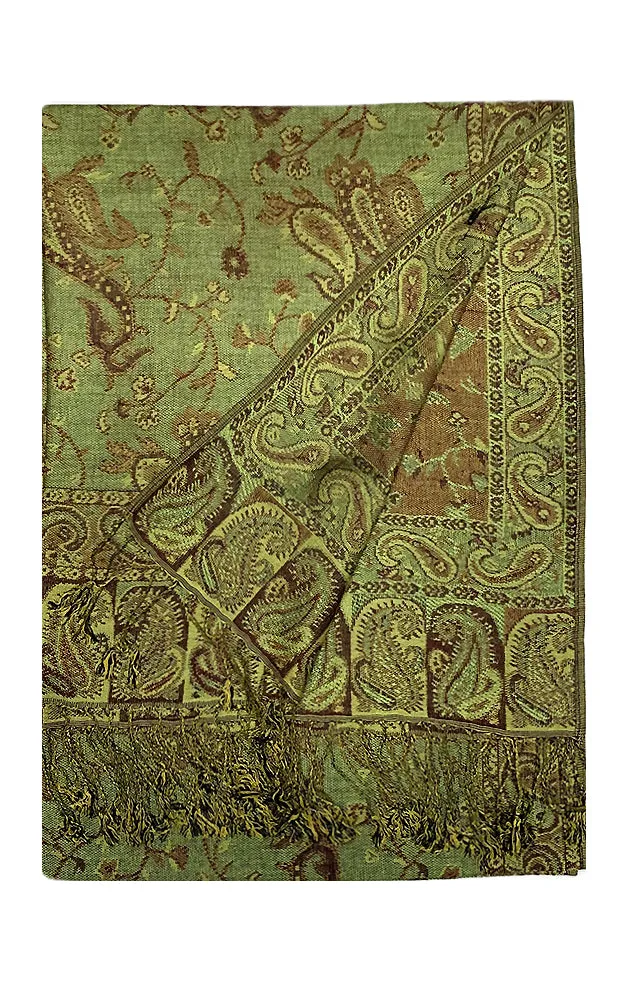 DB023-17 Green Paisley Print Pashmina Scarf