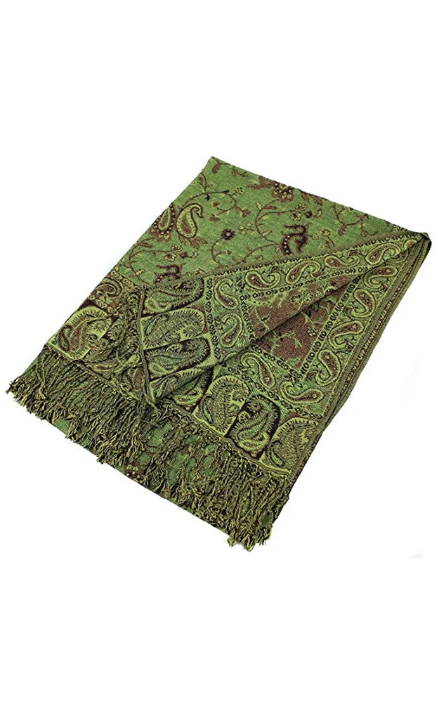 DB023-17 Green Paisley Print Pashmina Scarf