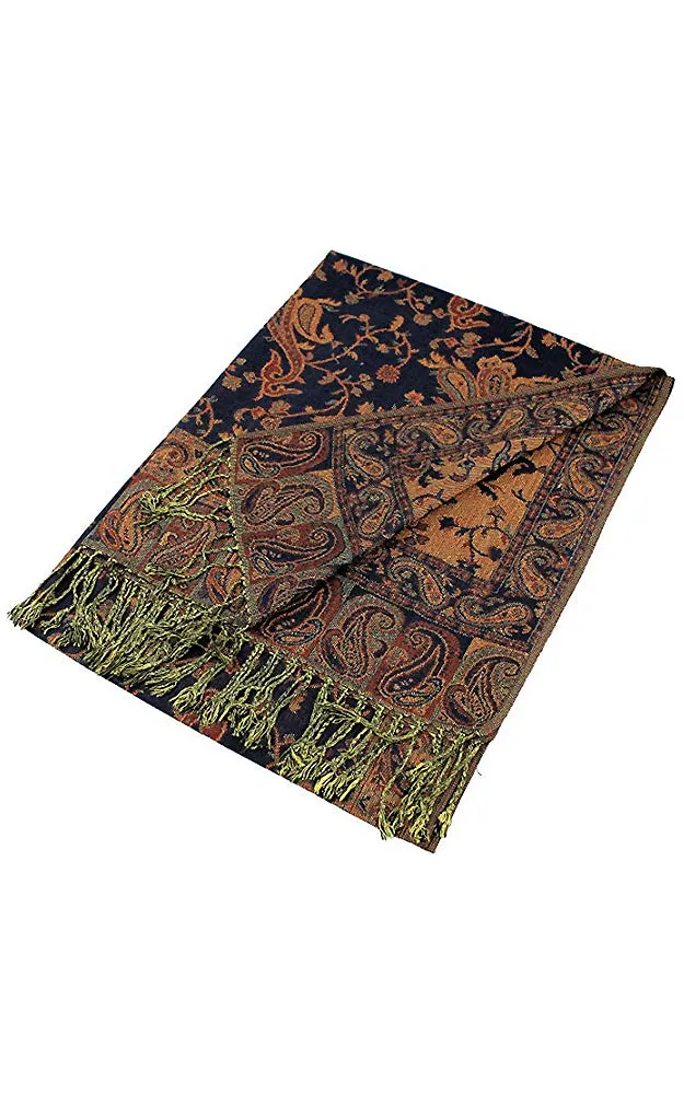 DB023-25 Bright Navy Paisley Print Pashmina Scarf