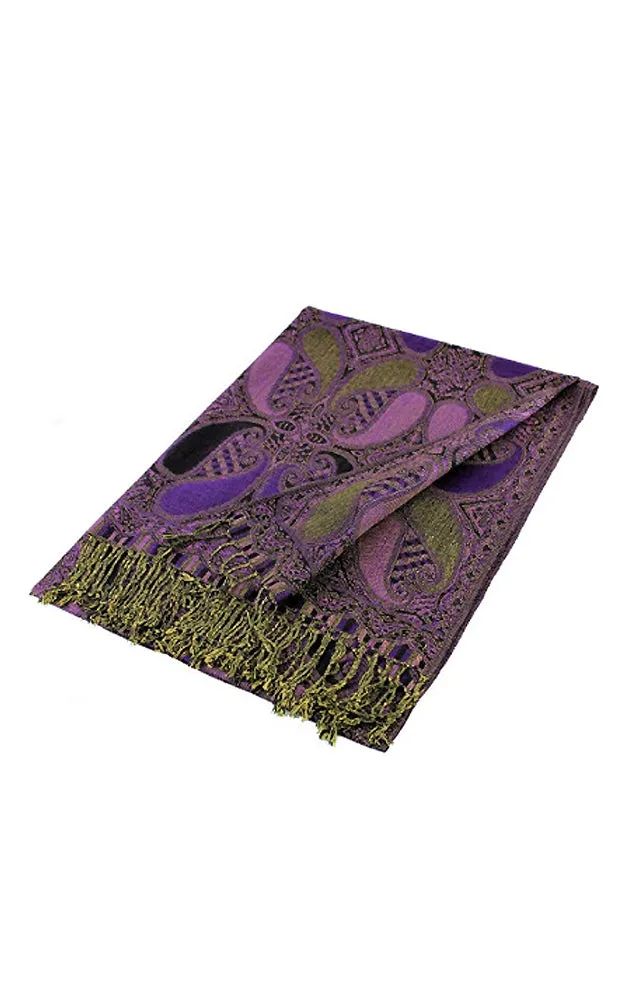 DBA18-19 Black & Purple Paisley Print Pashmina Scarf