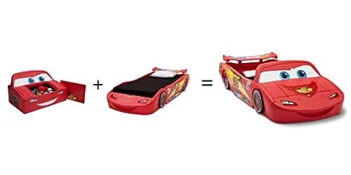 Delta Children Disney/Pixar Cars Lightning McQueen Toddler-to-Twin Bed with Toy Box Snooze 6 inch Memory Foam Twin Mattress (Bundle)