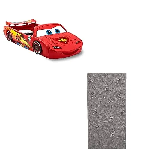 Delta Children Disney/Pixar Cars Lightning McQueen Toddler-to-Twin Bed with Toy Box Snooze 6 inch Memory Foam Twin Mattress (Bundle)