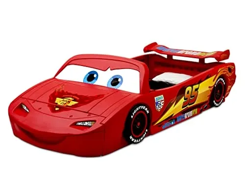 Delta Children Disney/Pixar Cars Lightning McQueen Toddler-to-Twin Bed with Toy Box Snooze 6 inch Memory Foam Twin Mattress (Bundle)