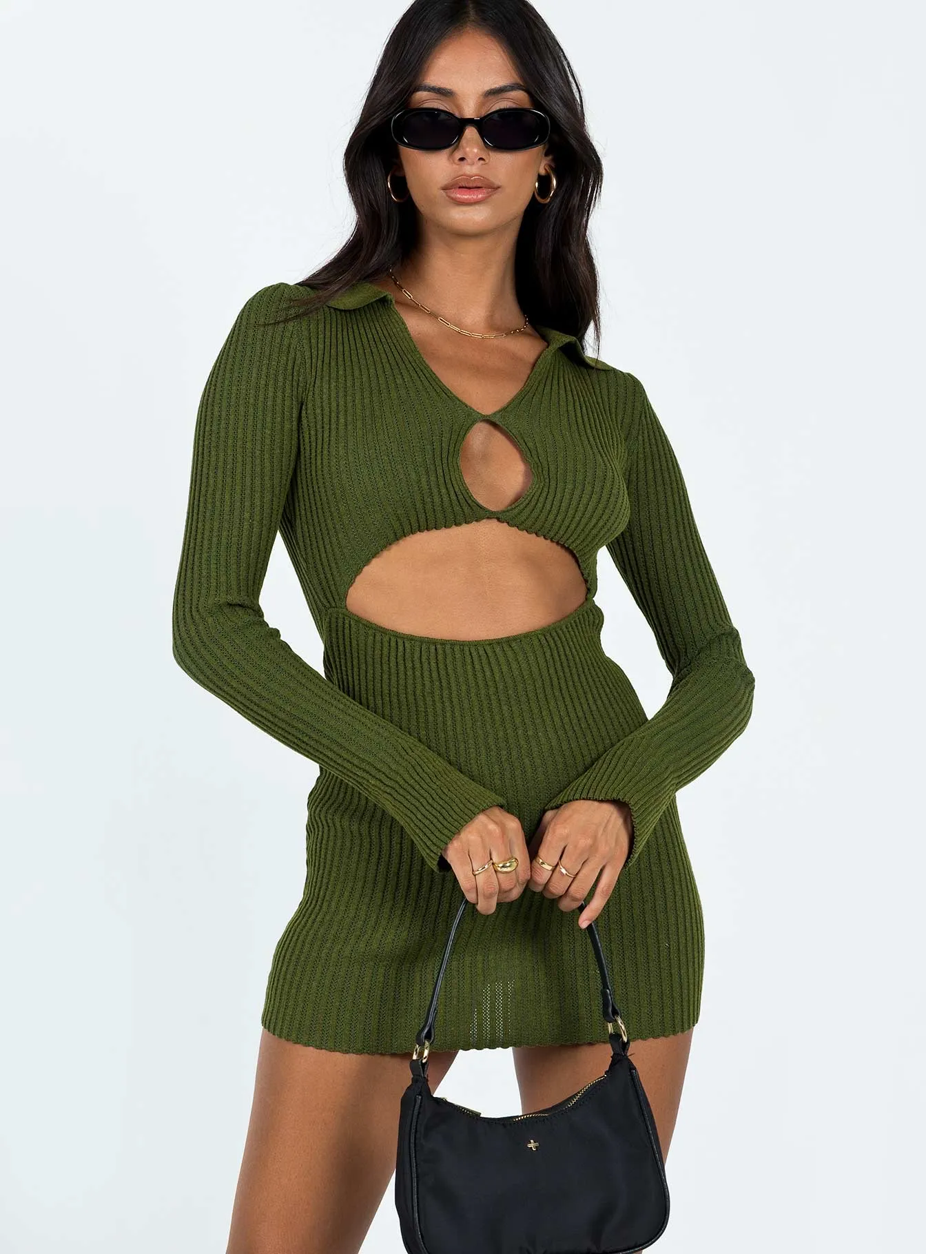 Demit Long Sleeve Mini Dress Khaki