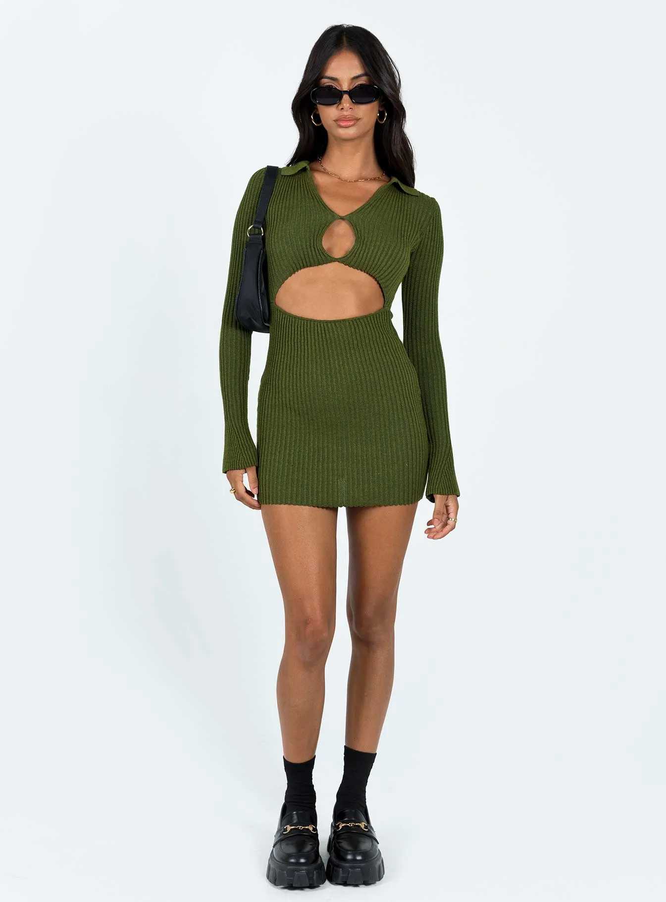 Demit Long Sleeve Mini Dress Khaki