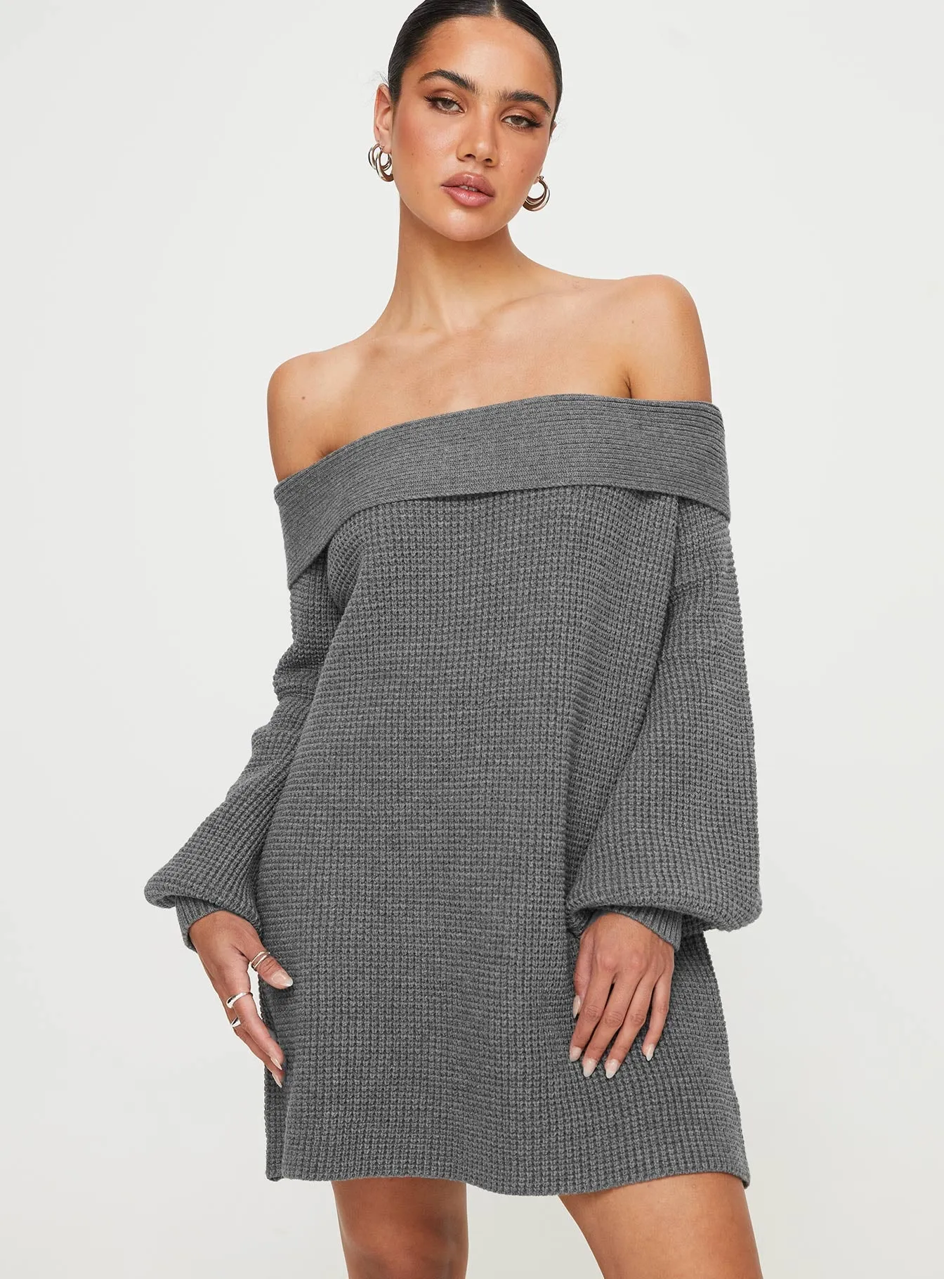 Deya Off The Shoulder Mini Dress Grey