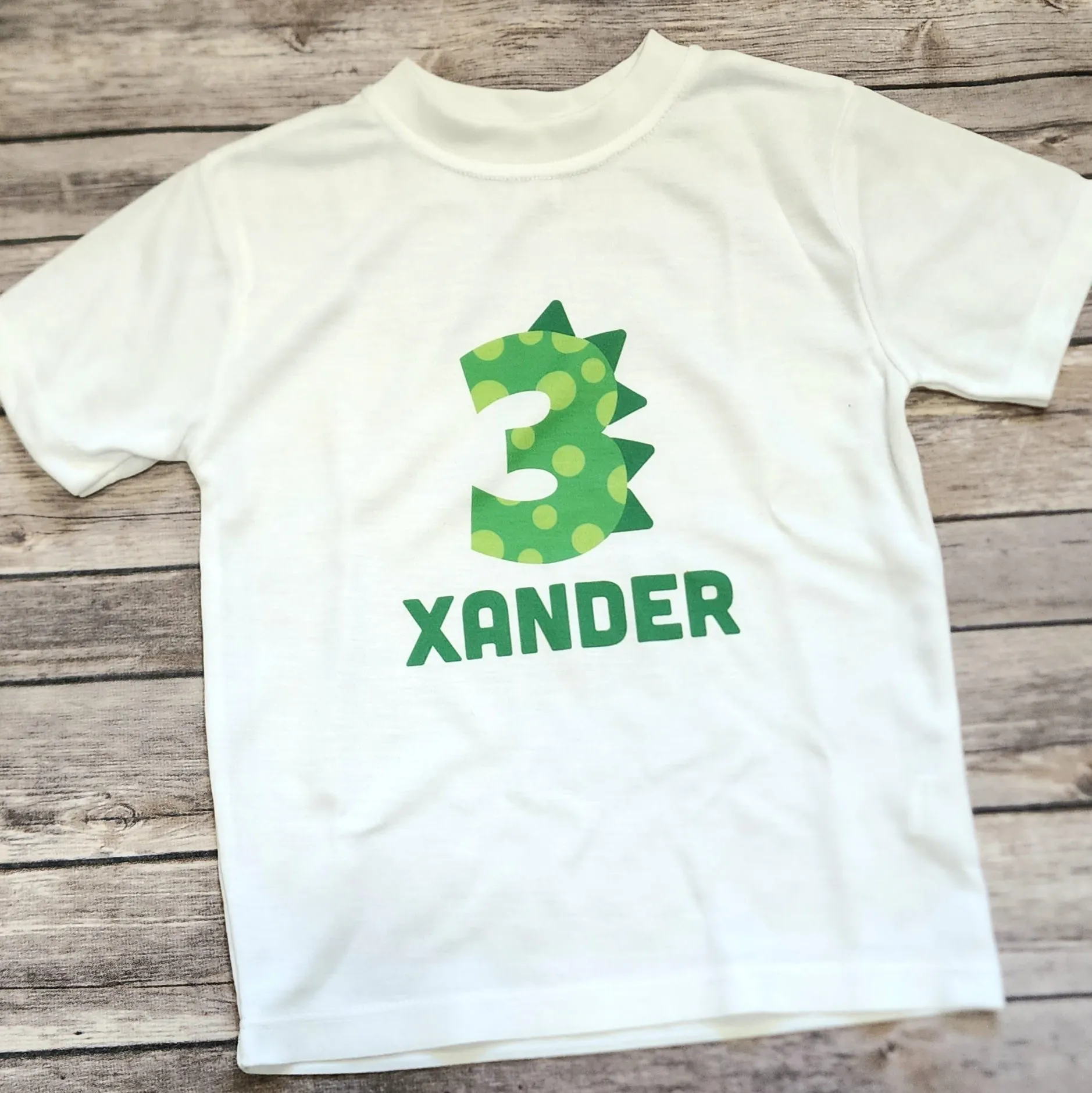 Dinosaur Birthday Shirt with Printed Dino Number and Fun Block Name