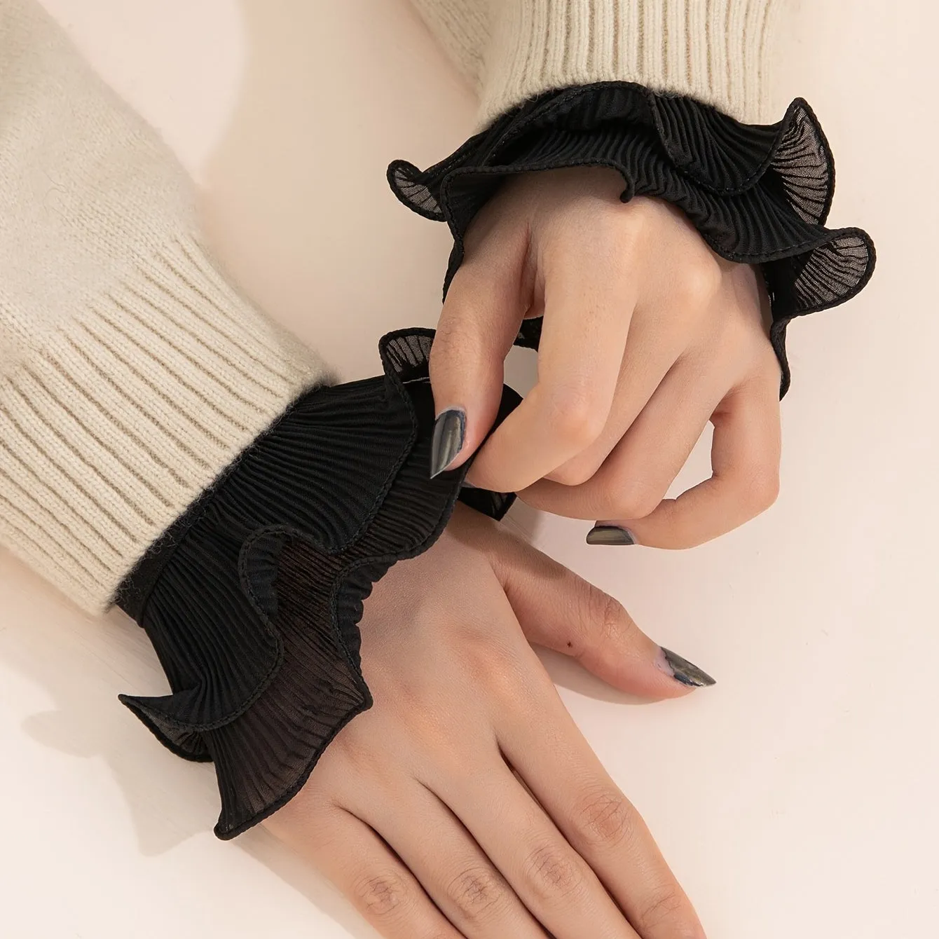 Double Layer Ruffle Lace Wrist Cuffs  Womens Costume Accessory