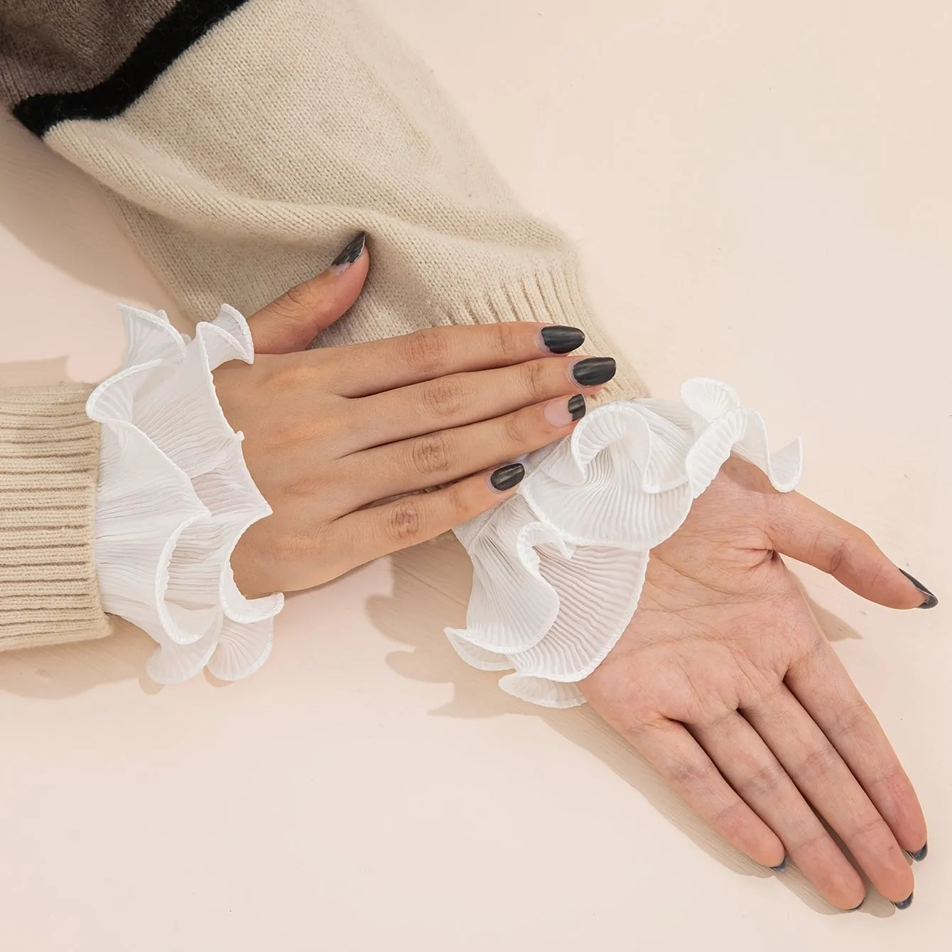 Double Layer Ruffle Lace Wrist Cuffs  Womens Costume Accessory