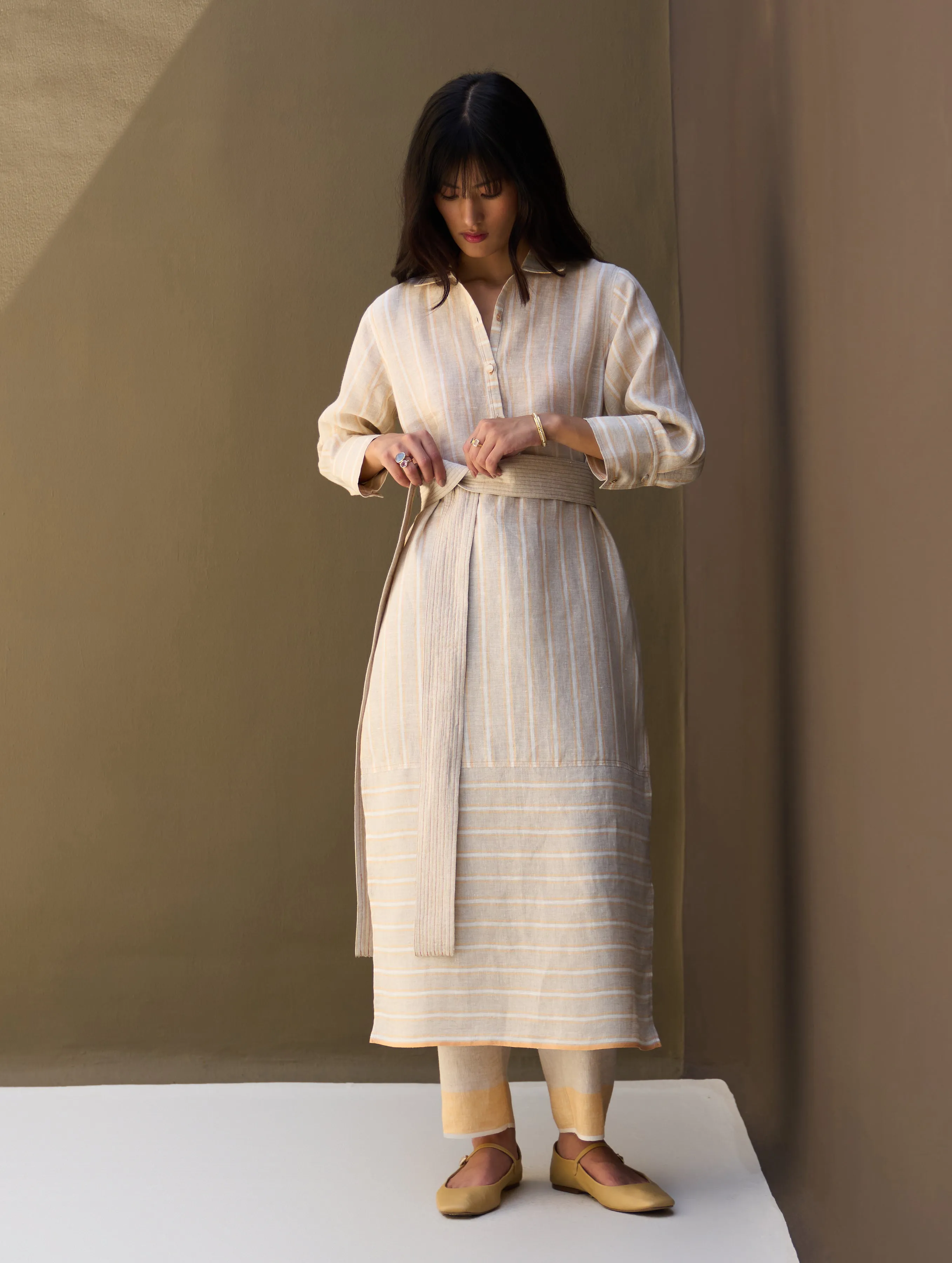 Eben Stripe Border Linen Co-ord Set - Natural