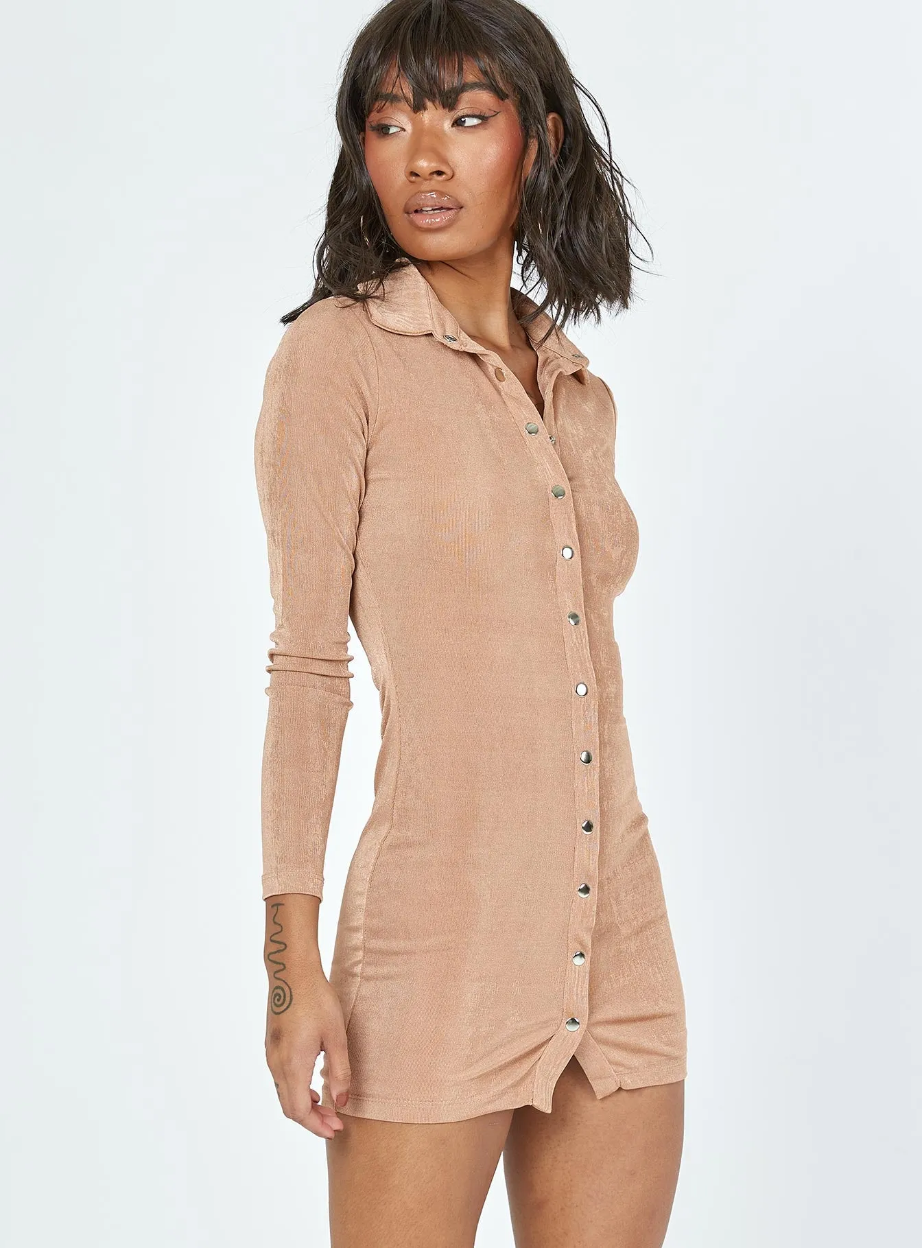 Elody Long Sleeve Mini Dress Brown