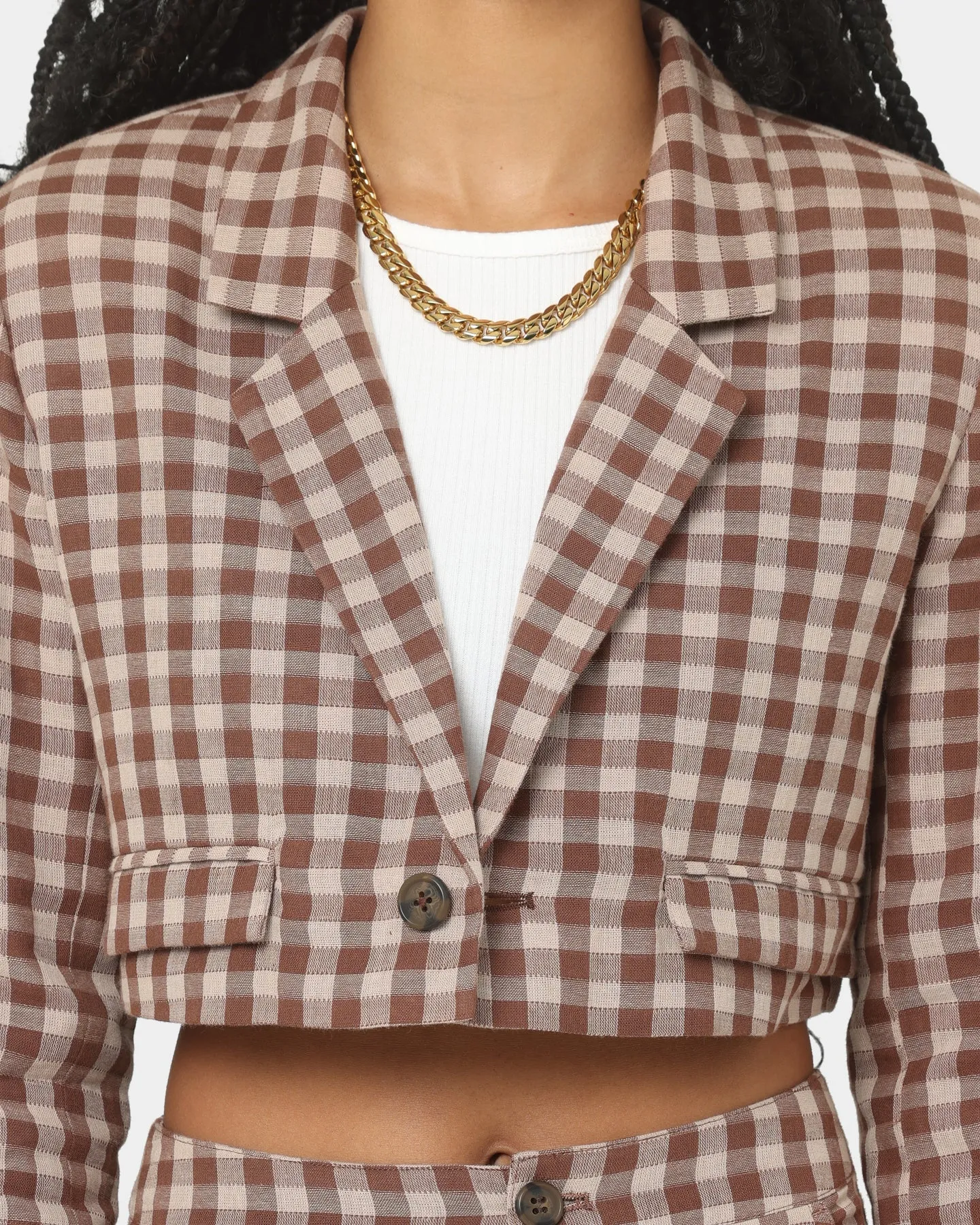 EN ES Women's Harvard Cropped Blazer Gingham Aurora