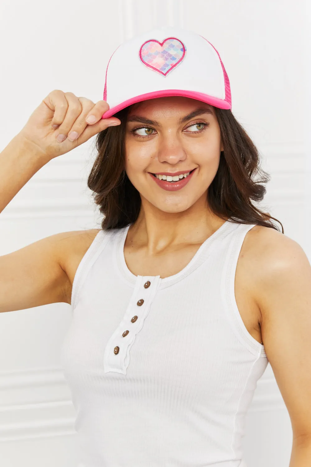 Fame Falling For You Trucker Hat in Pink - Ships from The US