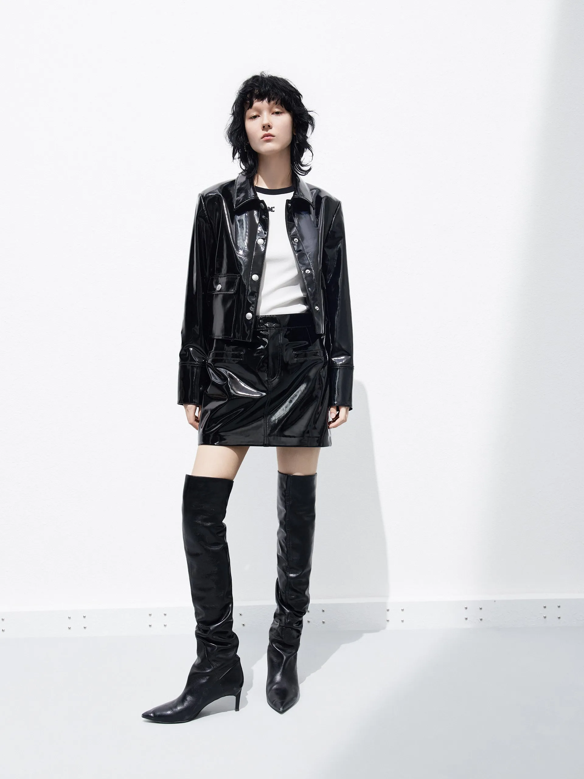 Faux Leather Glossy Jacket