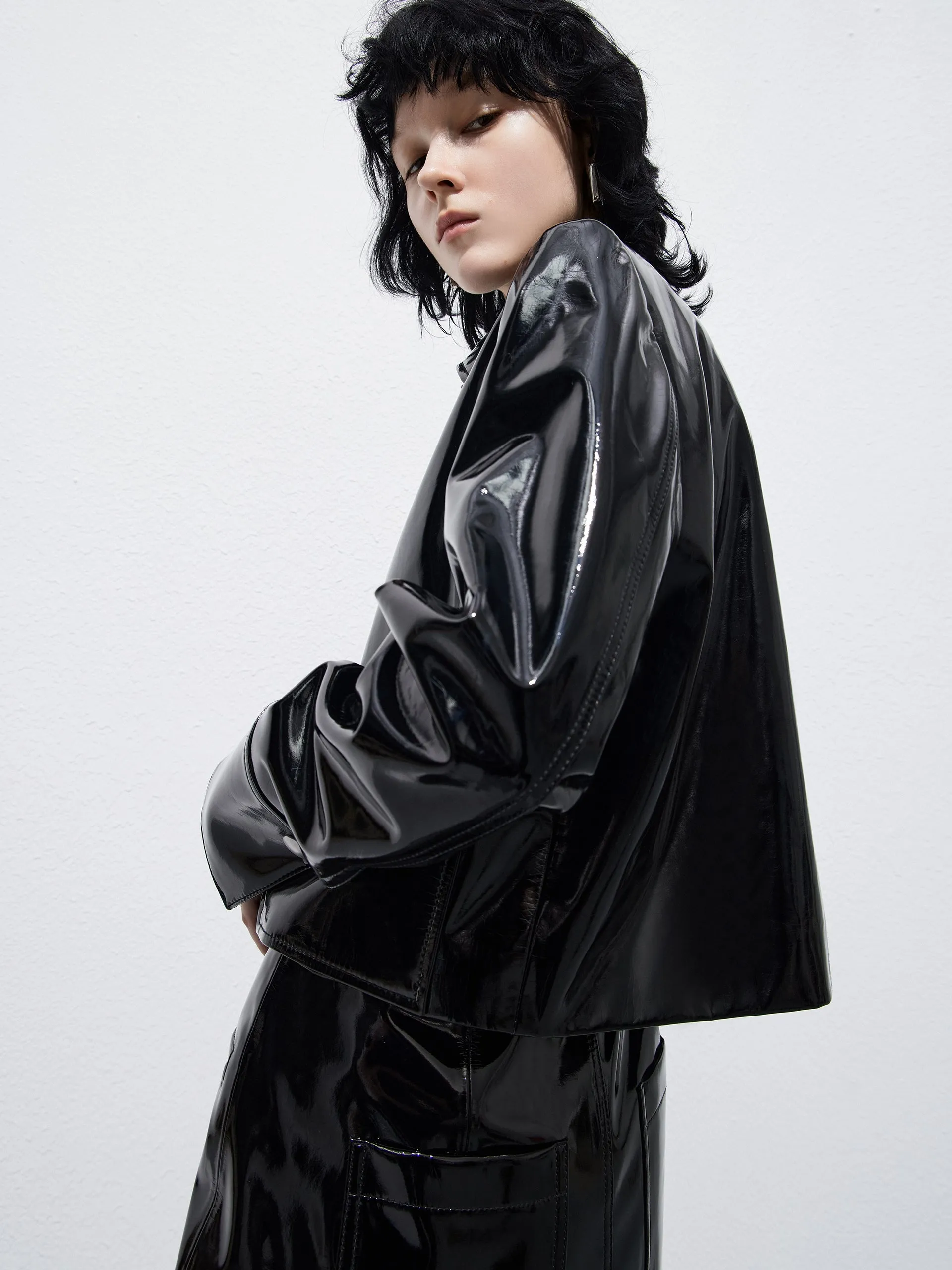 Faux Leather Glossy Jacket