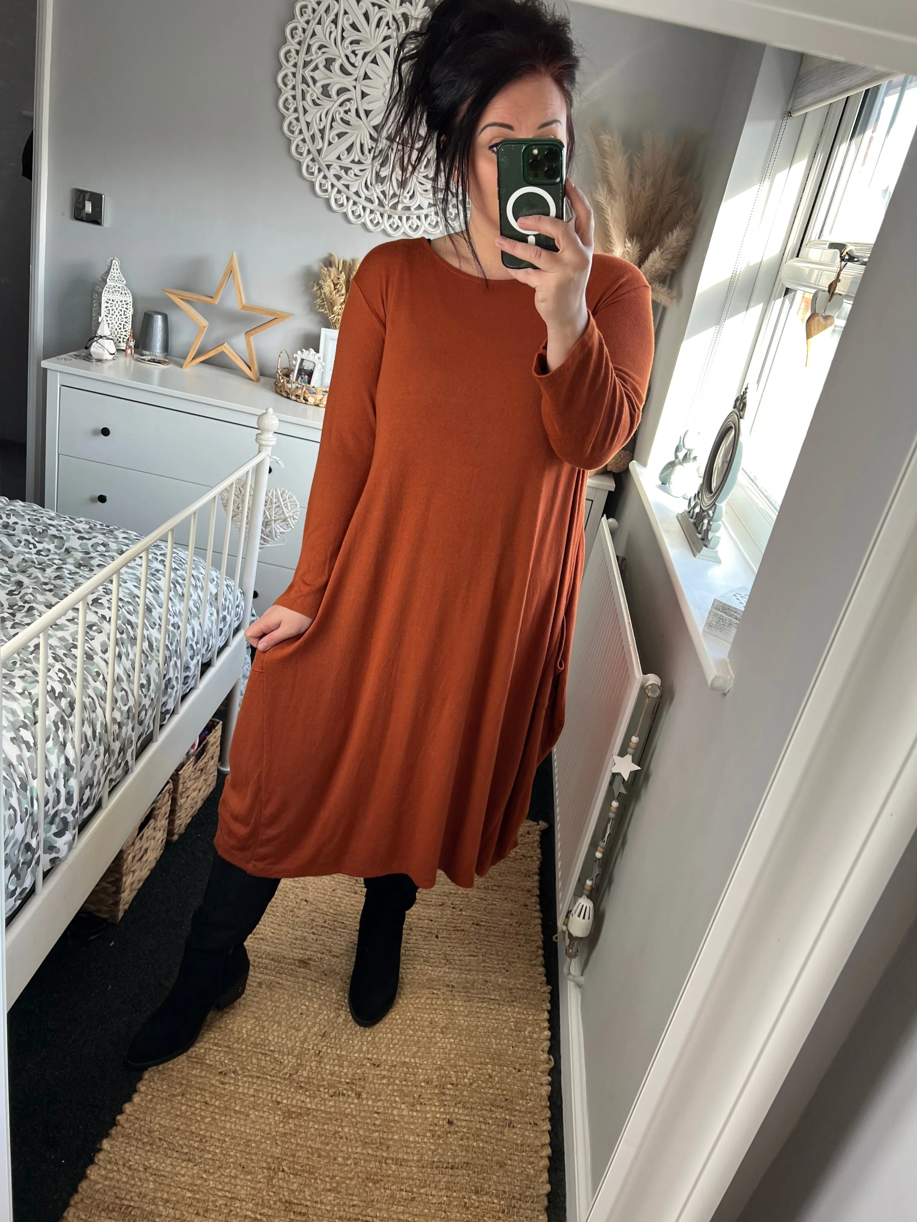 Fine Knit Cocoon Dress - Rust