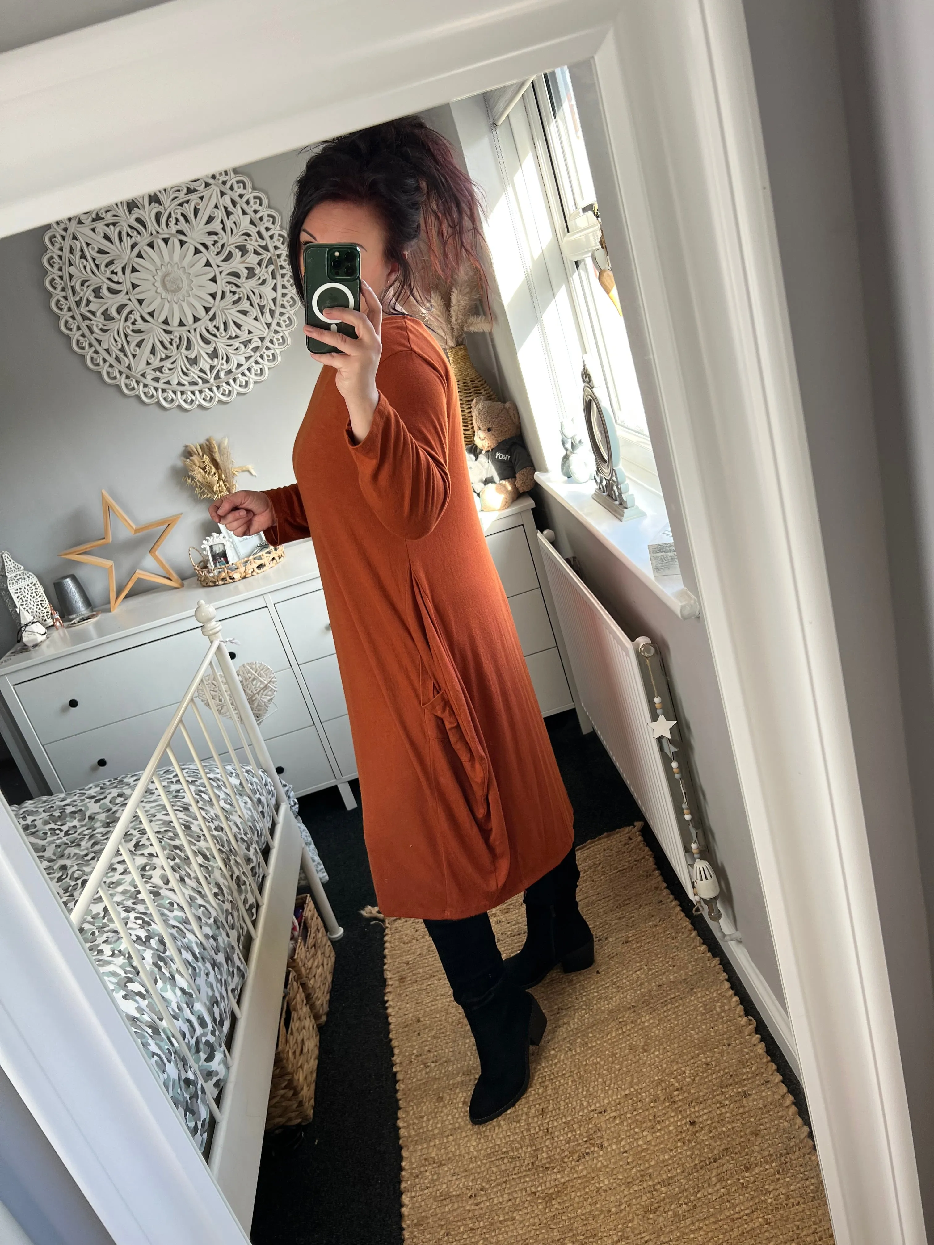 Fine Knit Cocoon Dress - Rust