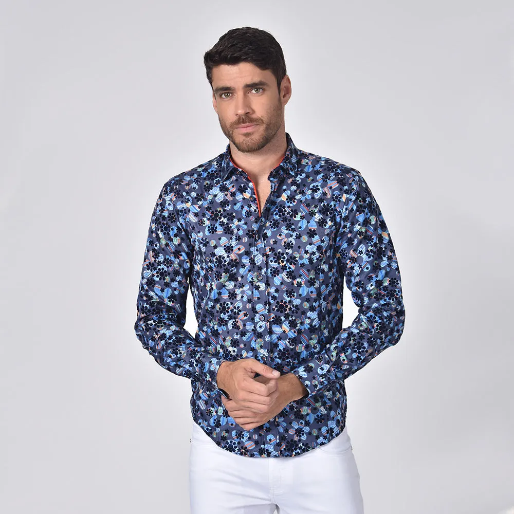 Floral Flocking Button Down Shirt