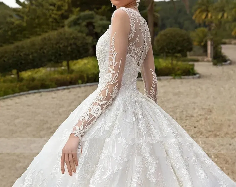 Floral Lace Cathedral Train Ball Wedding Gown All Sizes