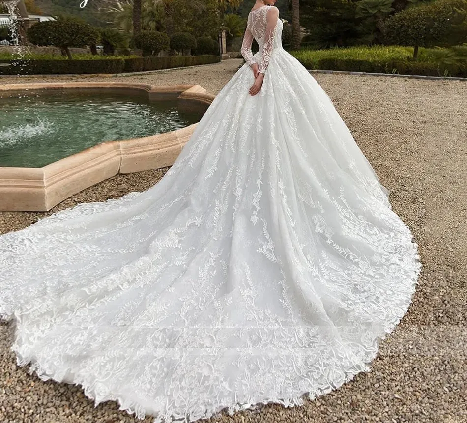 Floral Lace Cathedral Train Ball Wedding Gown All Sizes