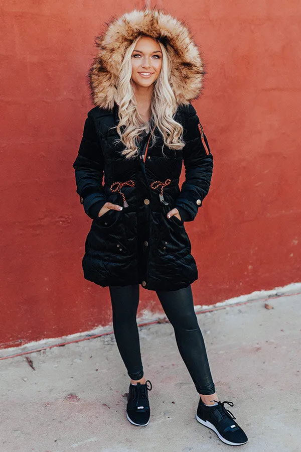 Fresh Snowfall Faux Fur Lined Coat In Black