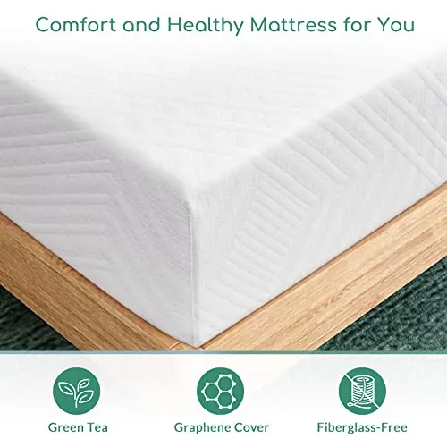 Full Mattress, 10 Inch Memory Foam Mattress in a Box, Medium Firm Green Tea Full Size Mattress for Cool Sleep & Pressure Relief, CertiPUR-US Certified, Made in USA