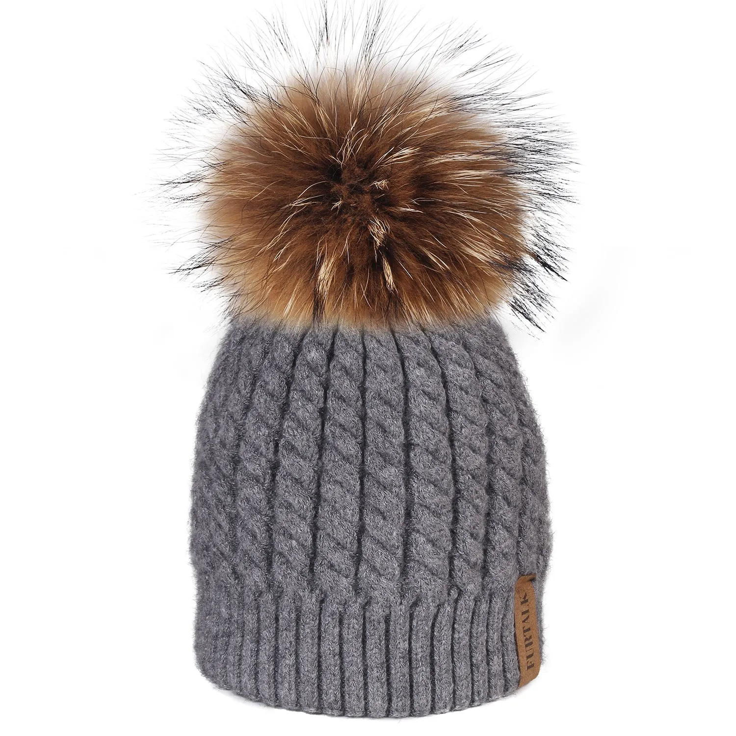 FURTALK Women Winter Real Fur Pom Pom Hat Twist Drop Shipping HTWL003