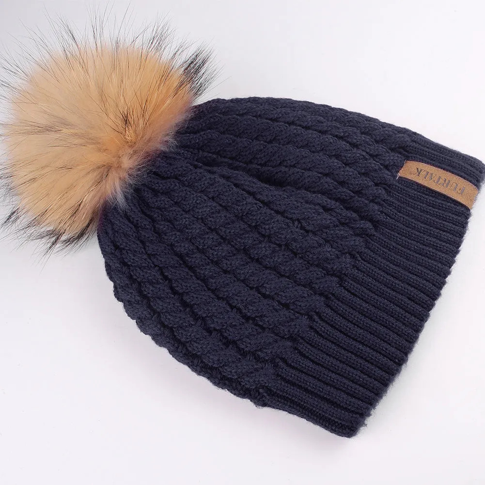 FURTALK Women Winter Real Fur Pom Pom Hat Twist Drop Shipping HTWL003