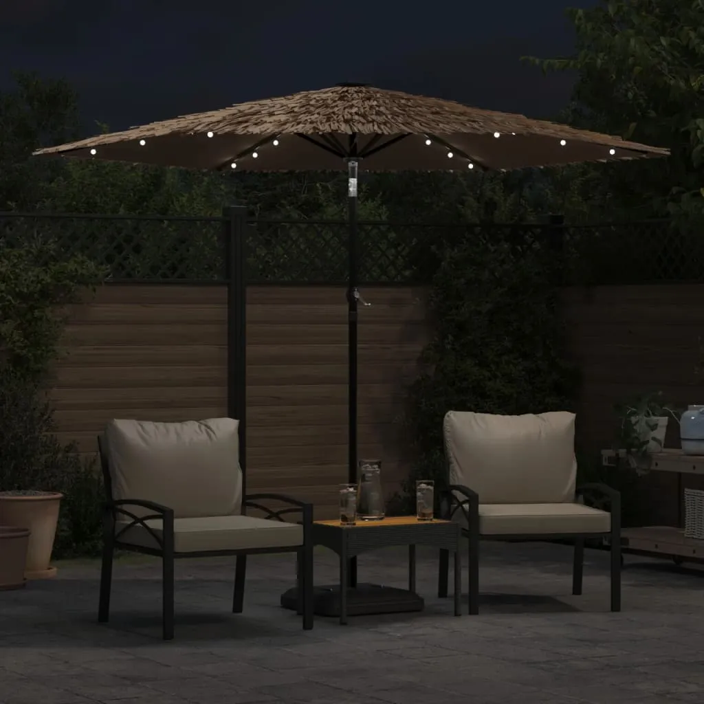 Garden Parasol with LEDs and Steel Pole Brown 268x268x226 cm