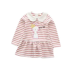 Girl Long Sleeve Knit Peter Pan Top Stripes Dress