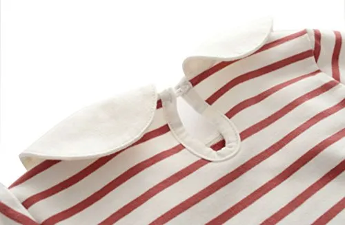 Girl Long Sleeve Knit Peter Pan Top Stripes Dress