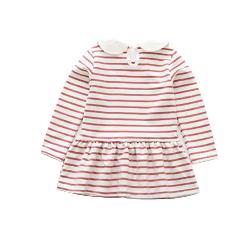 Girl Long Sleeve Knit Peter Pan Top Stripes Dress