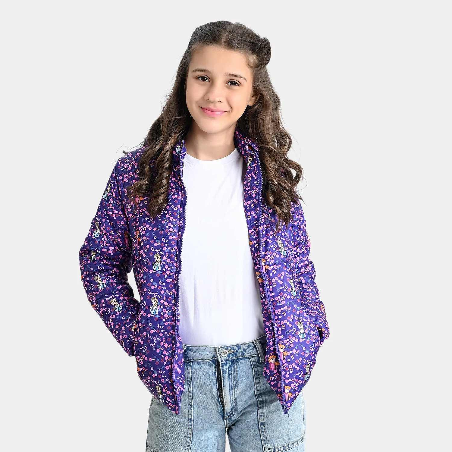 Girls Mix taffeta Quilted Jacket Floral-Printed